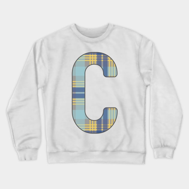 Monogram Letter C, Blue, Yellow and Grey Scottish Tartan Style Typography Design Crewneck Sweatshirt by MacPean